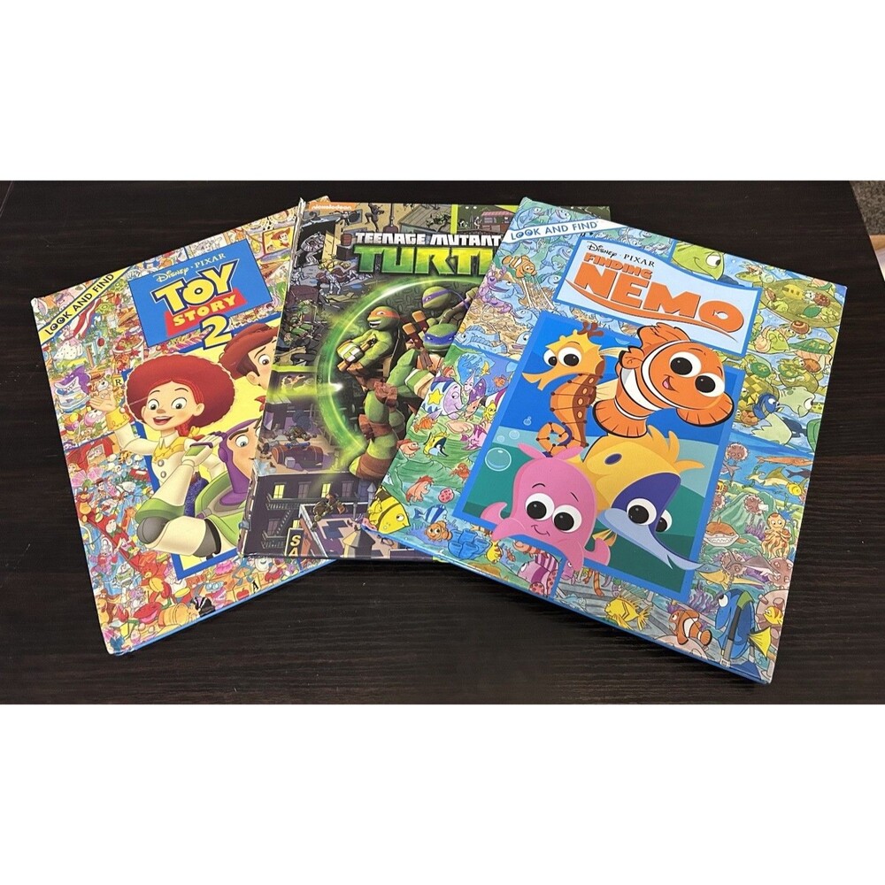 Look and Find Book Lot Toy Story 2 Finding Nemo TMNT Disney Pixar Nickelodeon